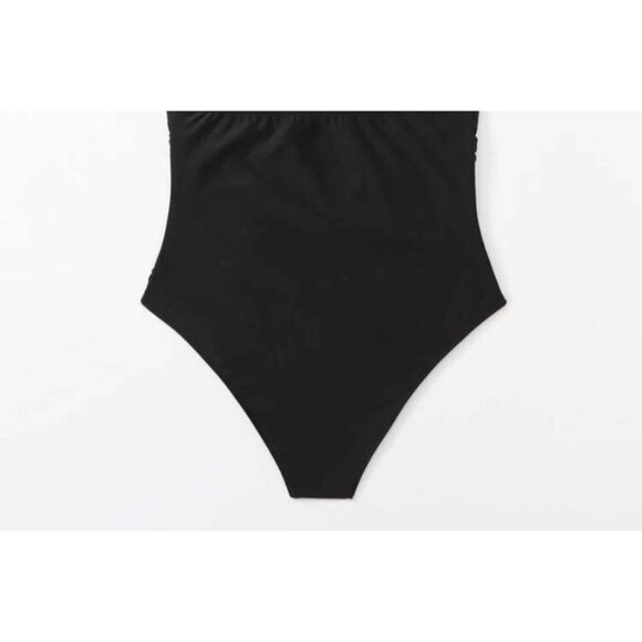 NWOT One Piece Swimsuit Plus Ruched Backless HalterTie Removable Cups 3XL Black - Picture 7 of 12